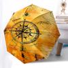 Compass Map Themed Automatic Opening and Closing Umbrella, Brightly Colored 8-rib Portable Umbrella, Suitable for Men and Women, A Perfect G