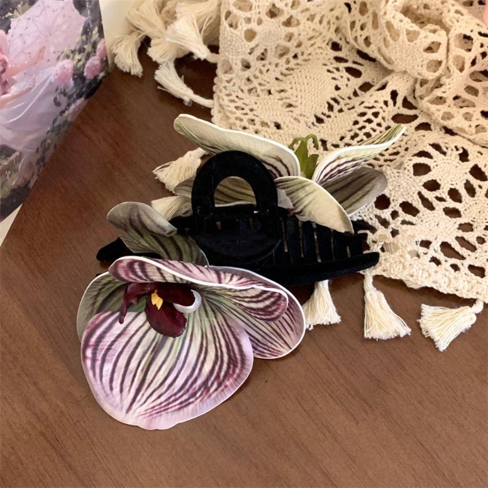 Bohemia Barrettes Flower Hair Claw Ponytail Clip Large Shark Clip Cute Orchid Hair Clip Beach