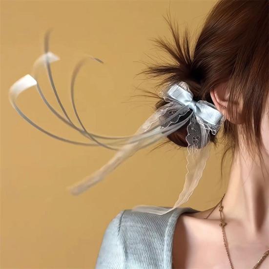 2Pcs Hairpin Embroidery Lace Pattern Ribbon Bow Hair Clip Color Matching Non-Damaging Rounded Hair Pin Hairstyle Accessory