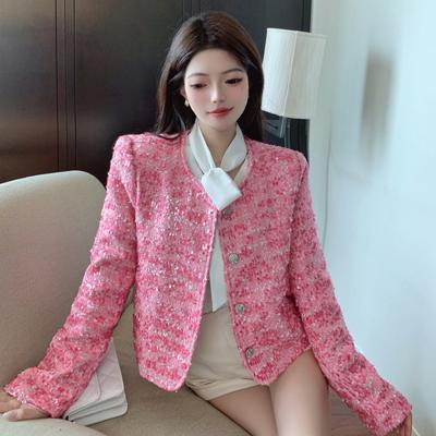 Sequins Jackets for Women Autumn Winter New Fashion Casual Long Sleeve Slim Jacket Vintage Button Up O Neck Coats
