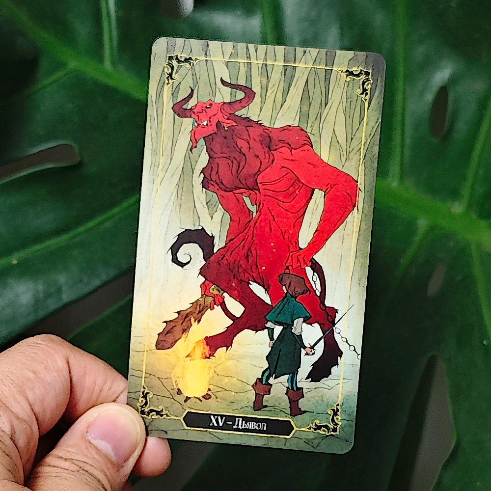 Dark Wood Tarot Deck In Russian Language 10.3*6cm 78 Pcs Cartoon Tarot Cards Based On Rider System
