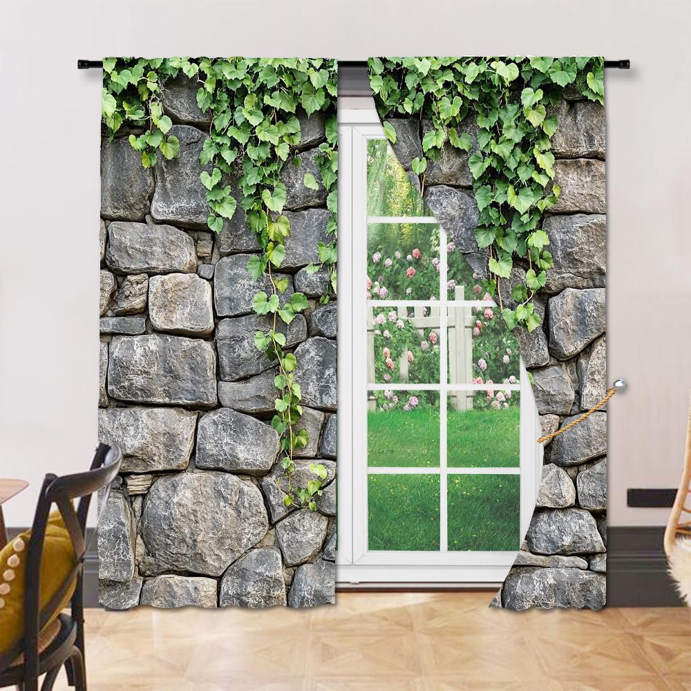 Versatile Polyester Transparent Curtains Home Decoration Climbing Ivy Vines Leaf Use Bedrooms Living Set Of 2 Made Bedroom Decor