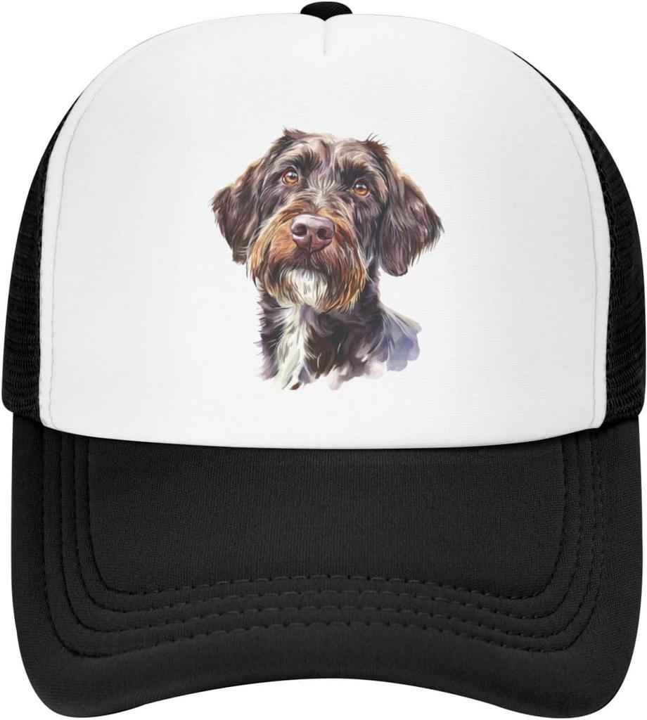 Drahthaariger Vorstehhund Griffon Hunde-Aquarell-Druck Mesh Trucker-Kappe Verstellbare Baseballkappe Lässige Snapback für Männer Frauen