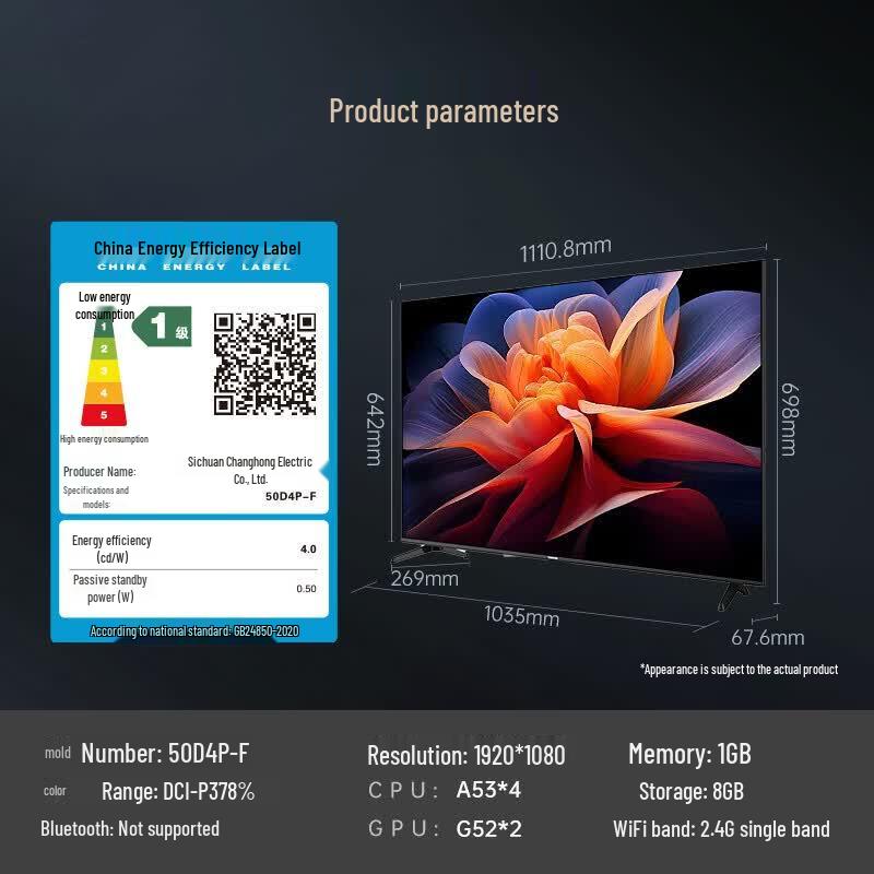 Changhong 50-inch 4K UHD Smart Full Screen LED TV CN plug (adapter included)