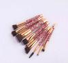 HMU Rubber Handle 10pcs Beautiful Rhinestone Elegant Glitter Bling Make up Brush With Case