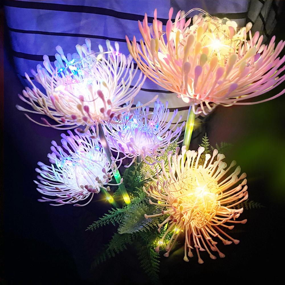 2Pcs Solar Flowers Lights Waterproof Solar Powered LED Glowing Flowers with Glowing Flowers and Stems Outdoor Lawn Decoration