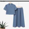 ZANZEA Women Short Sleeve Blouse and Midi Skirts Casual Two Piece Suit Sets