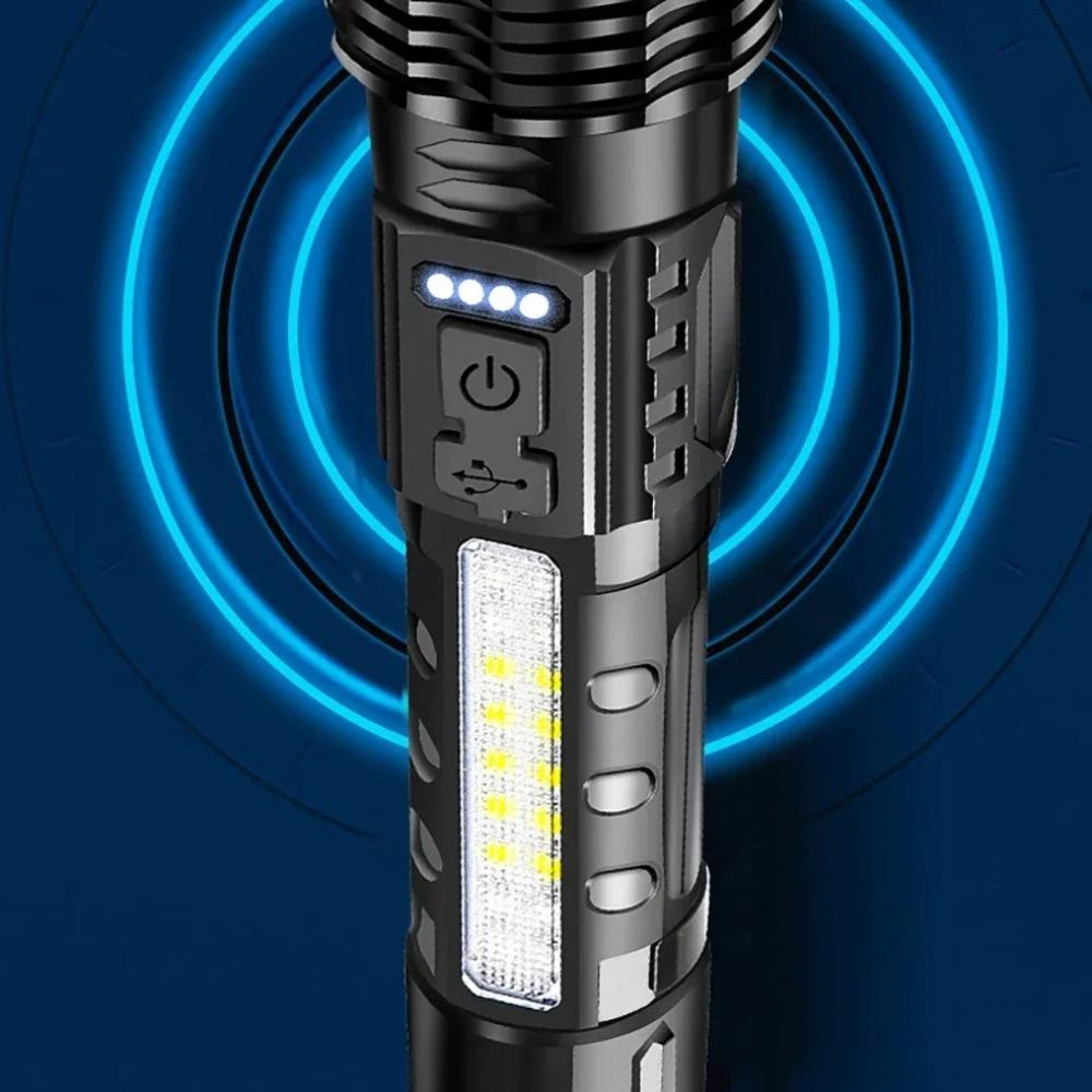 9000LM Powerful P50 LED Flashlight Waterproof 18650 Torch With Side Light Camping Fishing Lantern USB Rechargeable Zoom Lamp