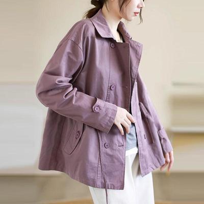 Modischer, lockerer Trenchcoat mit Kordelzug, zweireihig, lässig, lockere Kurzjacke für Damen, Baumwolloberteil, Frühling/Herbst