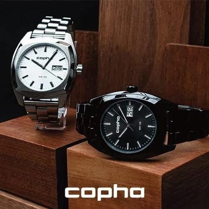 [copha] XL Dandy Men's Watch Square Date Waterproof Analog Quartz Silver Dial Black Leather Band