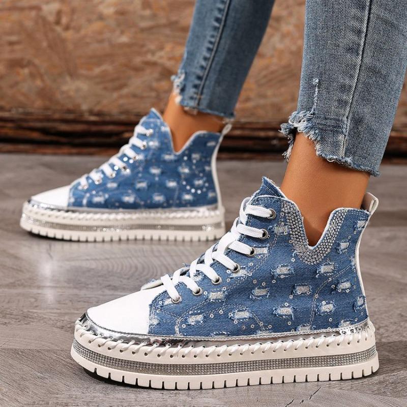 New High Top Canvas Shoes Women s Breathable Platform Casual Versatile Comfortable Single Shoes Platform Sneakers 36 синий