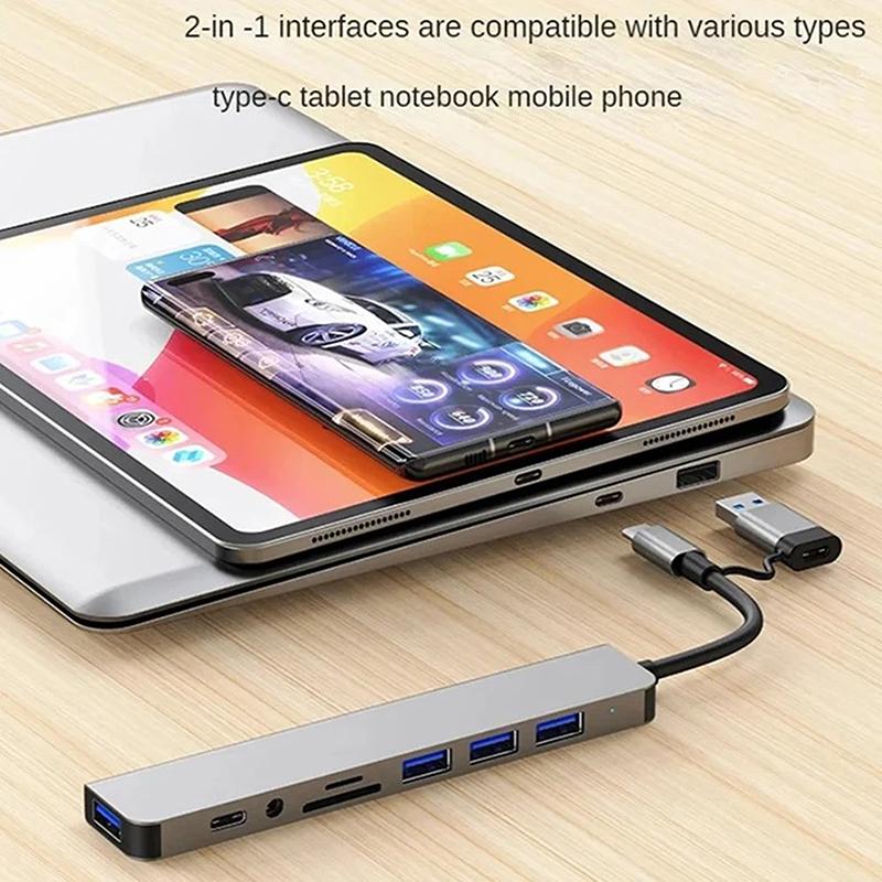 Usb C Hub Usb Splitter 8 In 1 Usb Extender With 4 Usb Port 1 Usbc Port Tf/Sd Card Reader Audio Output Compatible For Macbook
