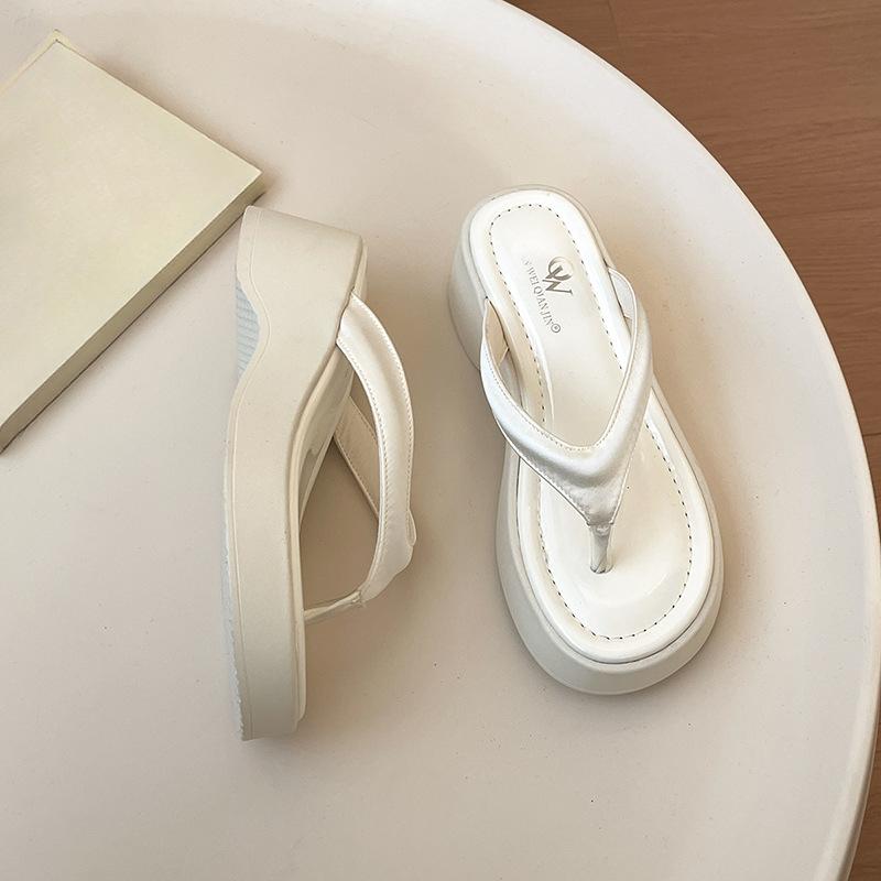 

Простые клиновидные каблуки Круглый носок Губчатая подошва Толстая подошва Женские туфли Шлепанцы 39 бежевый