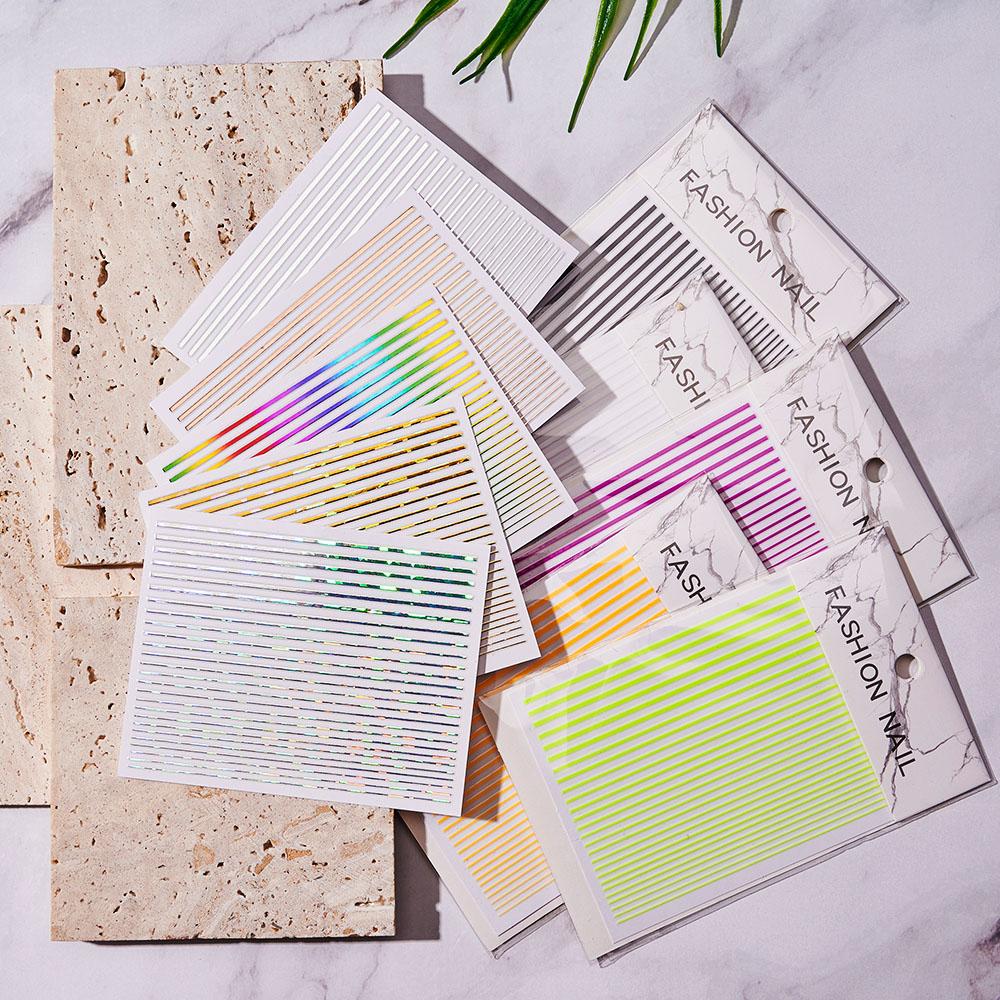 12Pcs/1pcs Nail Lines Strip Stickers Gold/Silver Metal CurveStrip Tape Decals Self-Adhesive Slider DIY Manicure Nail Art Sticker
