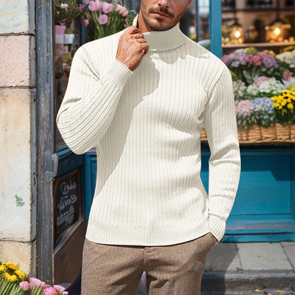Podzimní a zimní pánský rolák s vertikálním barem Pánský zateplený svetr přiléhavého střihu základna pletený svetr