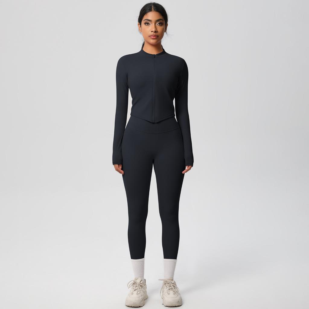 Quick Drying Nude Fitness Zipper Jacket Set, Tight Fitting High Waist And Hip Lifting Yoga Outdoor Running Sports Set, Two-Piece Set For Women