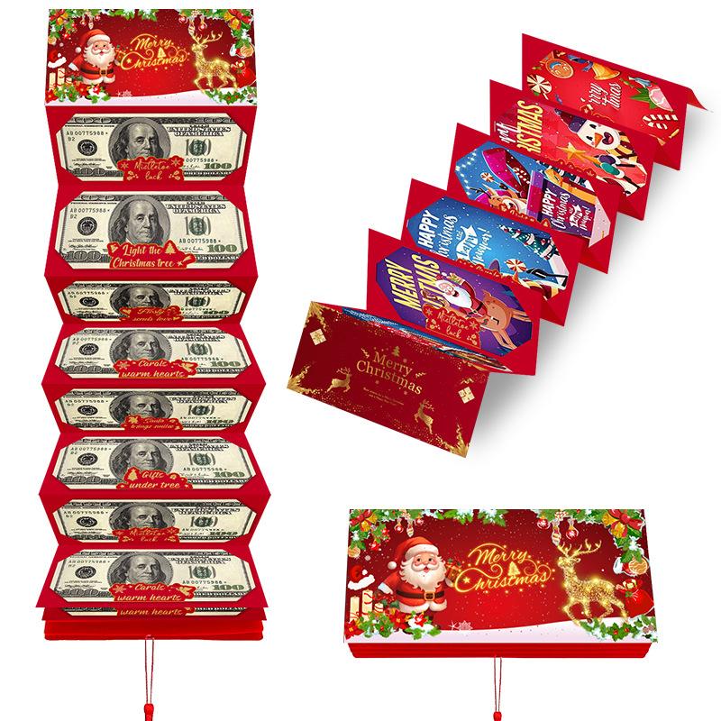 1pc Christmas Red Envelope 10 Card Position Cash Wallet Gift Card Christmas Surprise Party Greeting Card Money Box