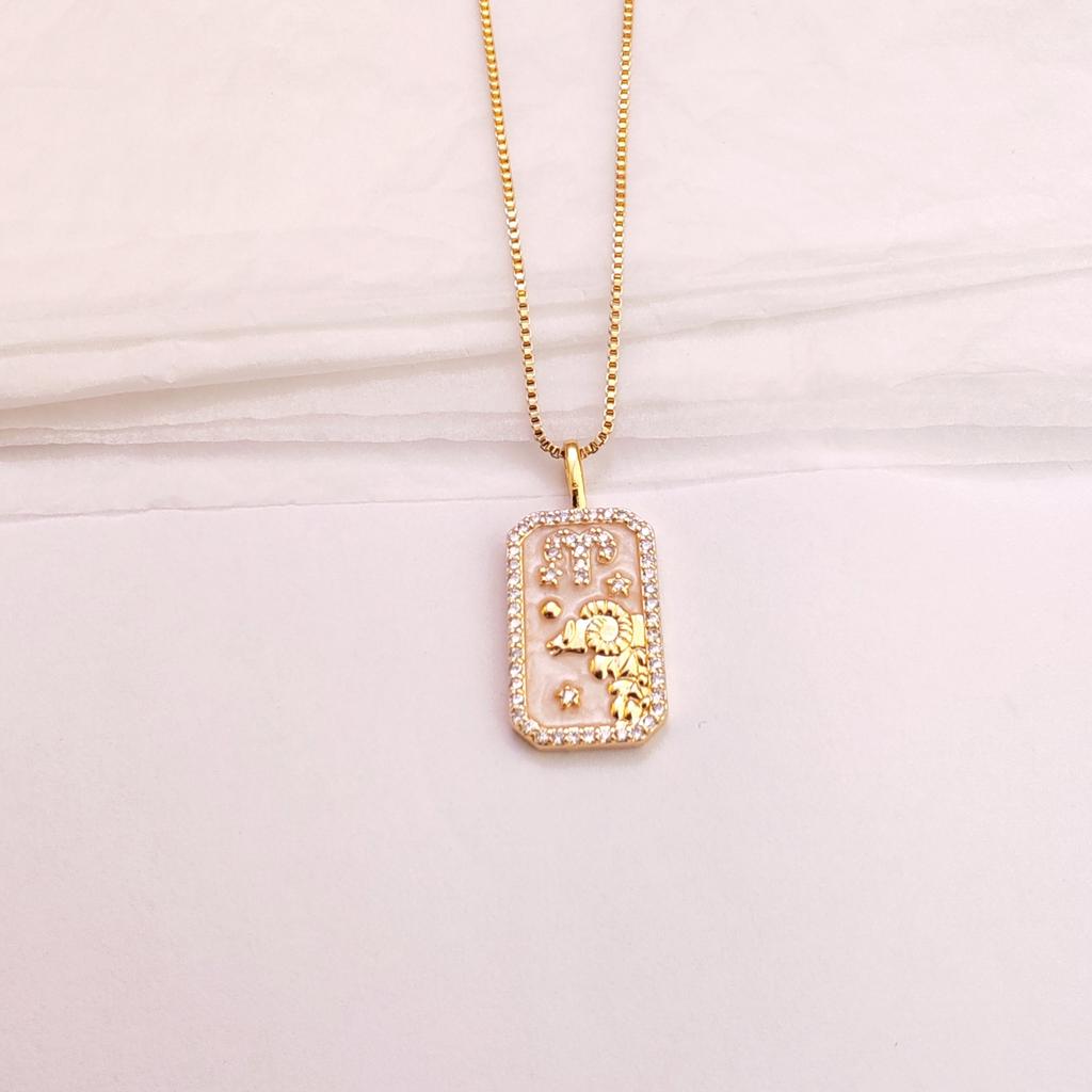 Titanium Steel 12 Constellation Necklace Female Retro Personality Temperament Diamond Square Brand Clavicle Chain