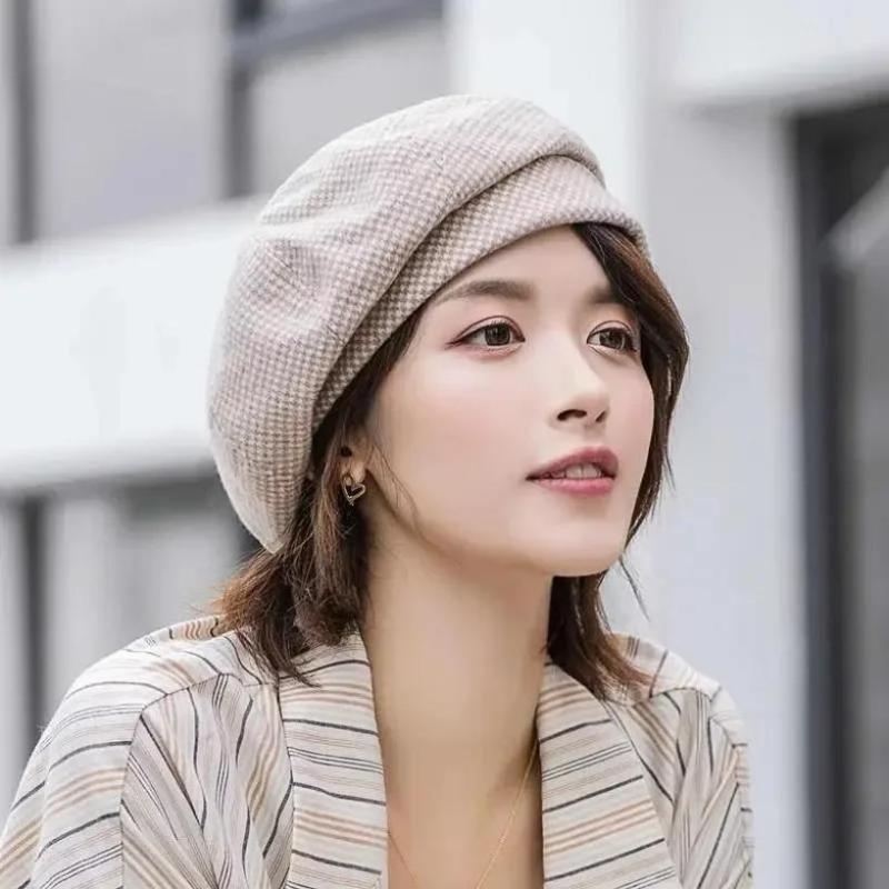 Autumn And Winter New Chitose Grid Beret British Retro Art Painter Hat Japanese Trendy Women's Beret Fashionable Warm Hat