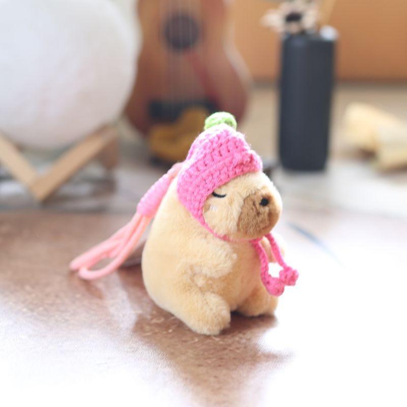 Capybara Pink Plush Keychain Toy With Watermelon Pattern Kid Collectors Doll