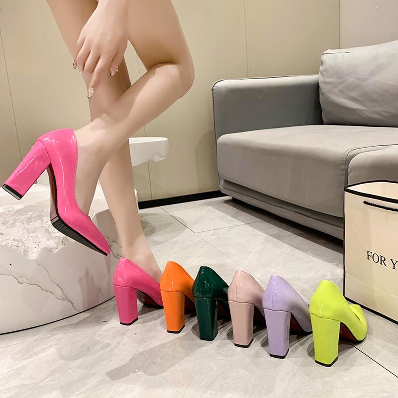 Fashion Aphixta New Barby Pink Pumps Women Shoes 7cm/10cm Square Heels Patent Leather Multicolor Party Leisure Super Big Szie 35-53