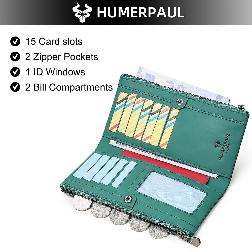 Humerpaul Women Leather Wallet Hand-held Wallet Large-capacity Multi-function First-layer Cowhide Wallet Folding Coin Purse