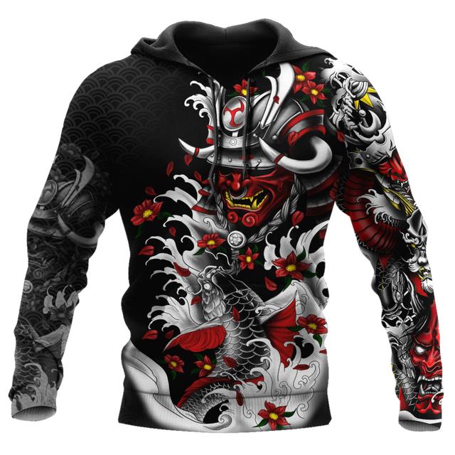 

Японская татуировка самурая с 3D принтом, новая мужская толстовка Harajuku с капюшоном на молнии, повседневная куртка унисекс, пуловер XXXL