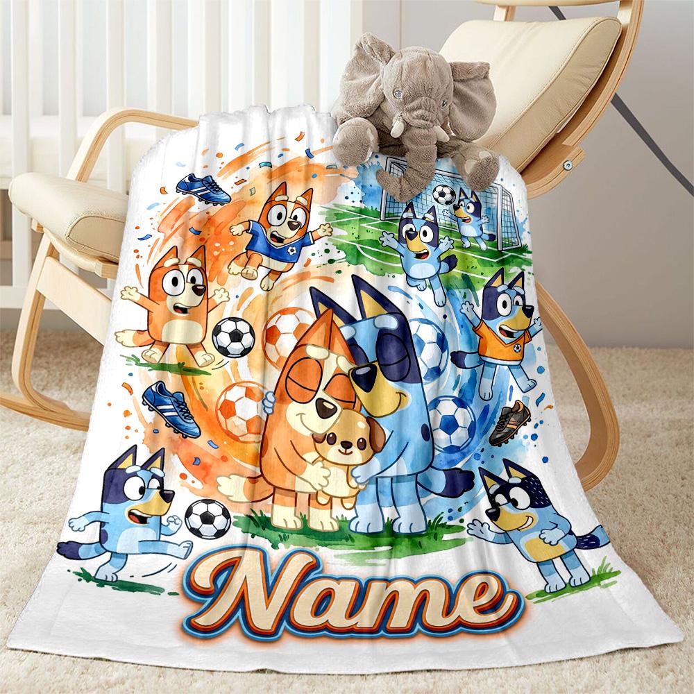 Soccer Fun Bluey Customize Text Blanket Throw Customizable Blanket Soft & Cozy Suitable for Bed Home Decor Couch Office Ideal for All Seasons