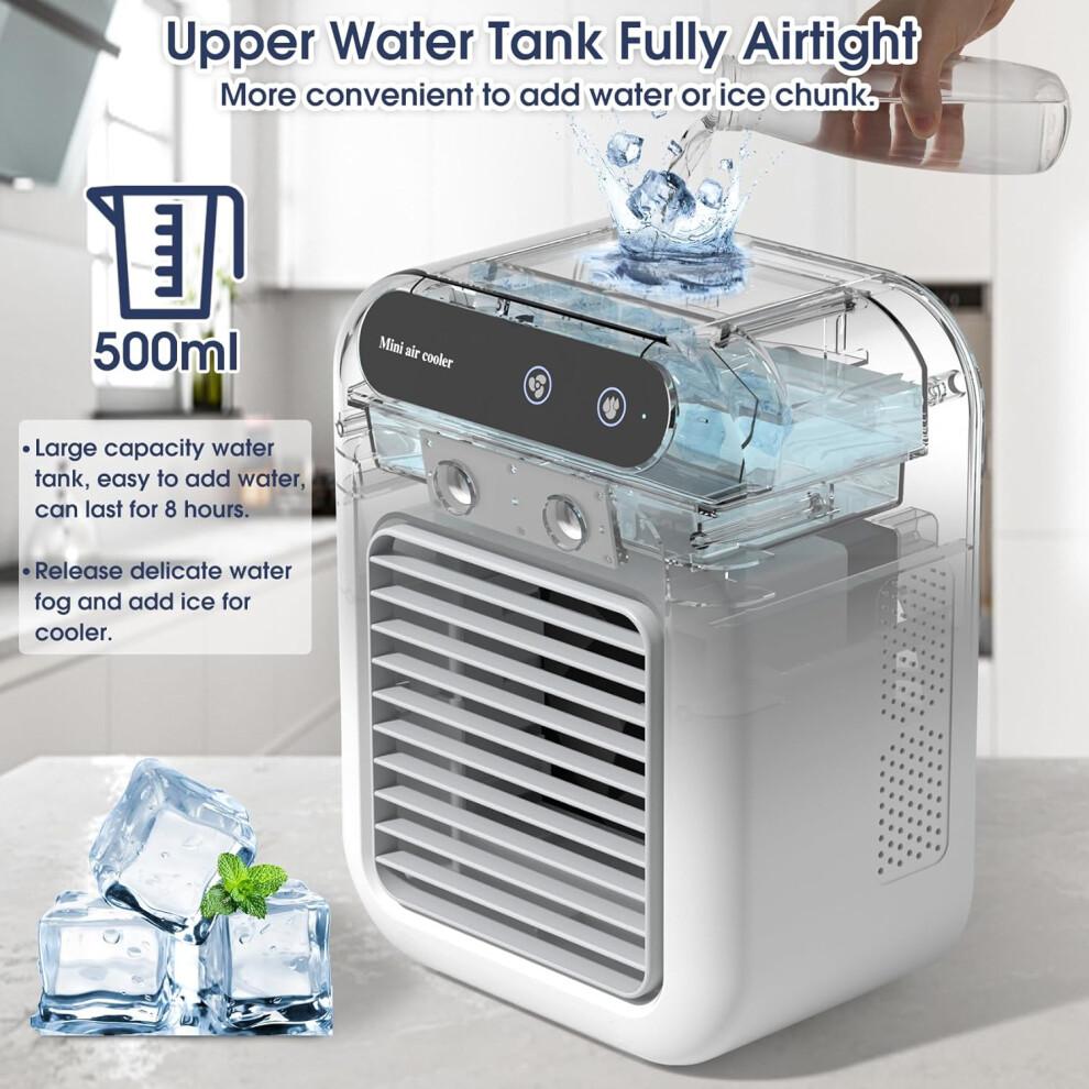 Personal Cooling Fan with Humidifier, Portable Air Conditioner – 2 Spray Modes & 2 Speeds, 2000mAh Rechargeable Battery