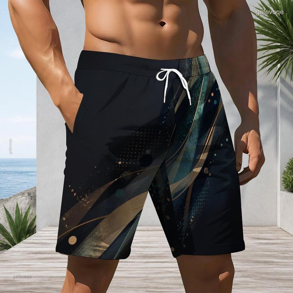 Men s Plus Size Colorful Ink Splash Printed Drawstring Waist Straight Leg Beach Shorts With Side Pockets