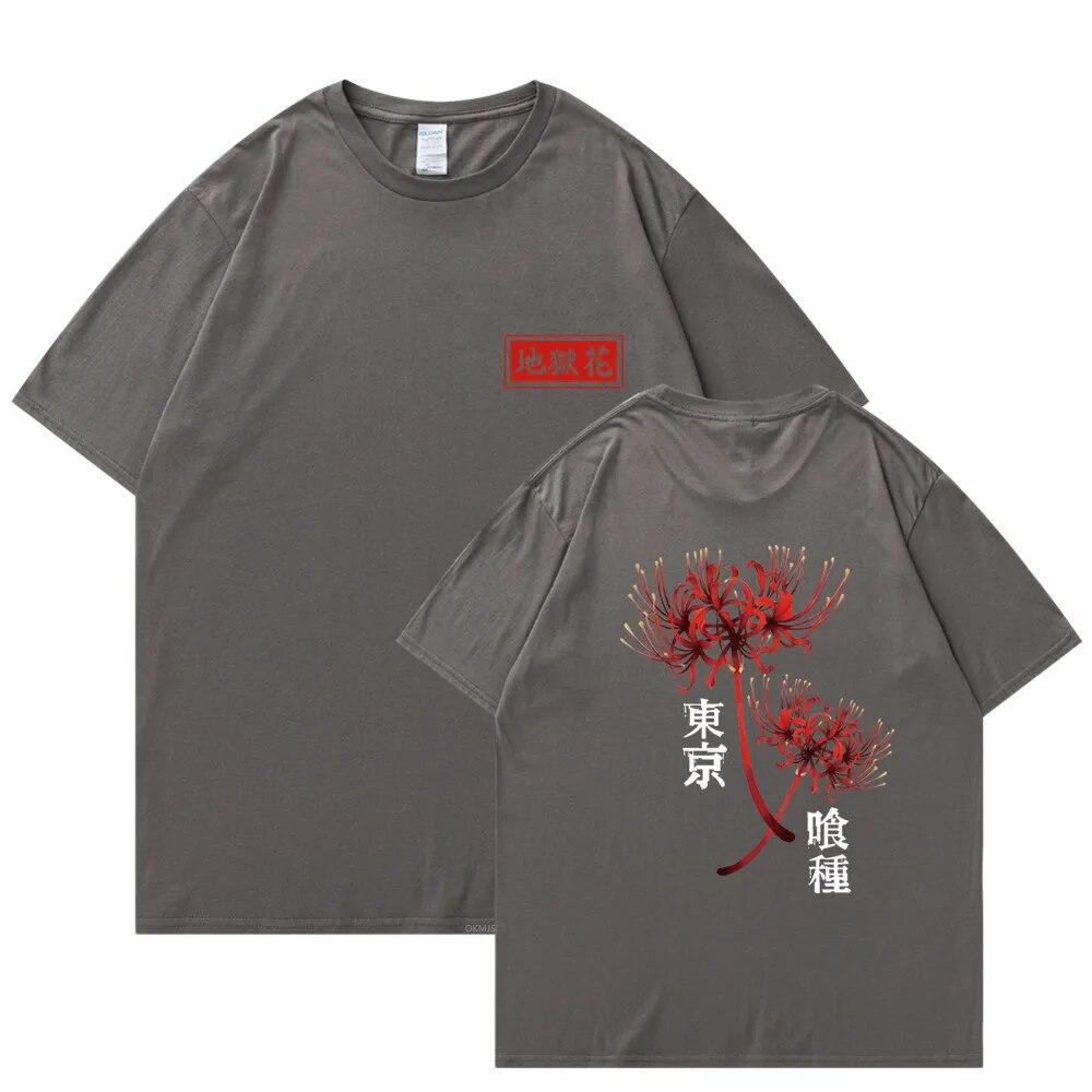 Anime Tokyo Ghoul Spider Lily T-shirt Unisex WoUnisex Cool Kane Kiken Graphic Print T-shirts Oversized Streetwear Couples Tees