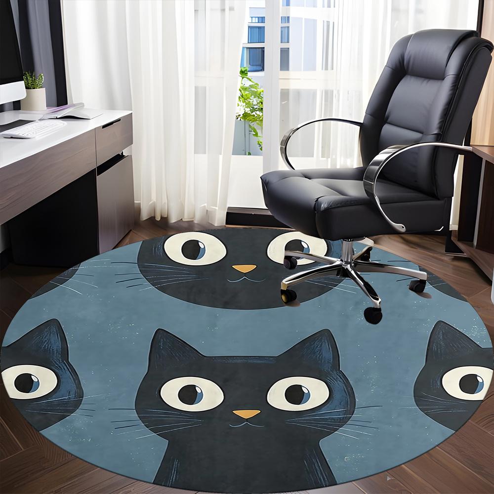 1pc Black Cat Pattern Office Round Area Rug, Indoor Mat Suitable ForOffice, Under Office Chairs Bedroom Living Room Home Decor, Room Deco q024