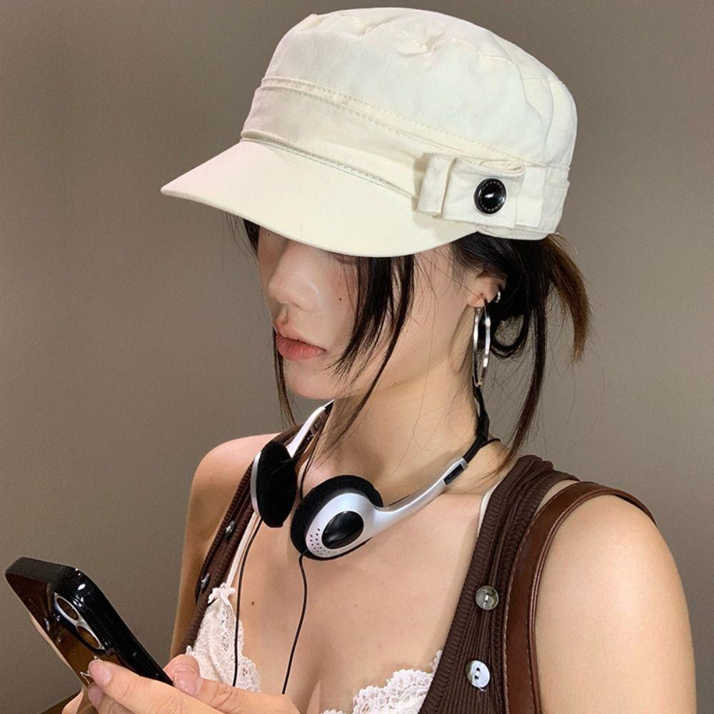 Cloth Flat Cap Button Retro Painter Hat Personality Equestrian Hat  Ladies