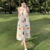 Sanya Seaside Vacation Fringed Suspender Printed Dress Travel Photo Loose Temperament Beach Fairy Dress