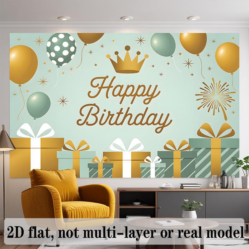 Golden Crown Birthday Banner, Fiber Background Cloth Wall Decor for Party