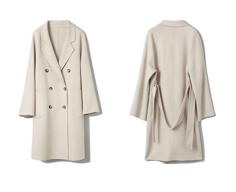 Women's Extra-Long Double-Faced Wool Trench Coat – Classic Suit Collar for Autumn and Winter.