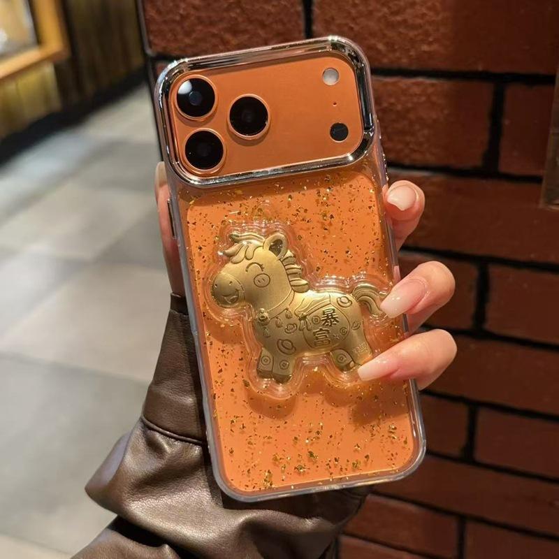The New Product Is Suitable for RealmeV70 Rich Mobile Phone Case Reno14Pro, Rich Immediately, Sequined Gold Foil Epoxy Soft Woman