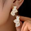 Maple Leaf Irregular Light Luxury Earrings with White Petal Drip Oil Design