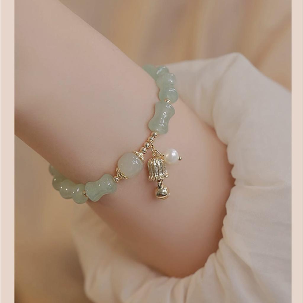 Qinggeyin Natural Aventurine and Hetian Jade Pearl Bracelet for Women, New Style, Light Luxury, Niche, High-end Feel