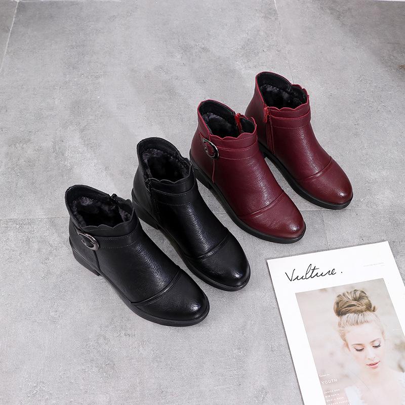 NEW Fashion Soft Leather Women Ankle Boots High Heels Zipper Shoes Warm Fur Winter Boots for Women Plus Size rtg5