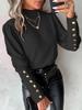 2025 Women's Long Sleeve Lace Button Blouse, Solid Color, Round Neck, for Autumn and Spring.