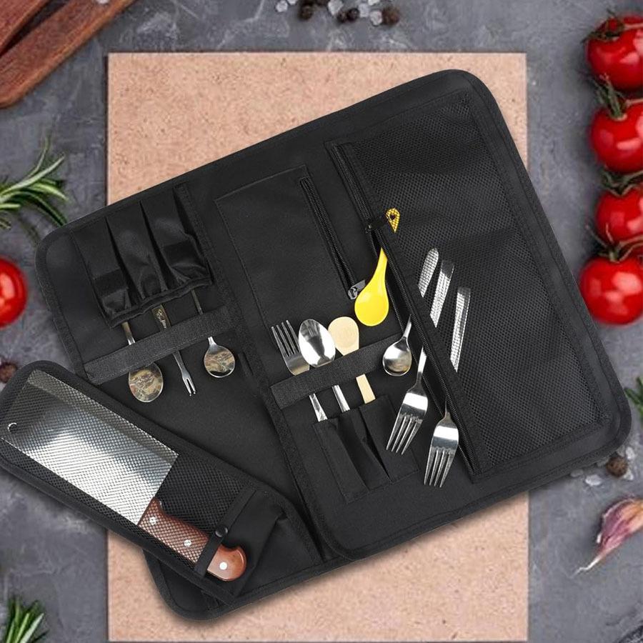 Chef Knife Roll Bag Foldable Handbag Shoulder Chef Knife Bag Portable Durable Storage Pockets Home Kitchen Travel Cooking Tools