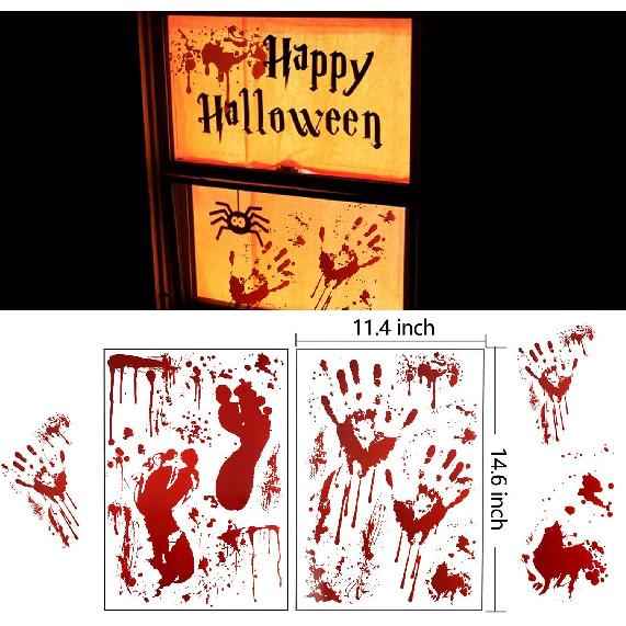 159 PCS Halloween Decorations, 8 Sheets Terror Bloody Handprint Footprint Window Stickers, 8 Sheets Tattoo Stickers, Halloween Party Indoor/Outdoor