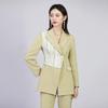 Elegant Green Women's Double-Breasted Woven Suit - Long-Sleeved, Slimming, Perfect for Spring and Autumn