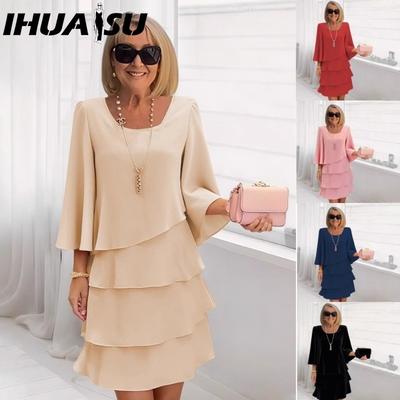Abiti casual da donna moda estate primavera tinta unita stampa manica 3/4 scollo a V