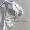 White Peter Pan Collar Puff Sleeve Blouse Short Sleeve Button Down Shirt Casual Daily Top Women