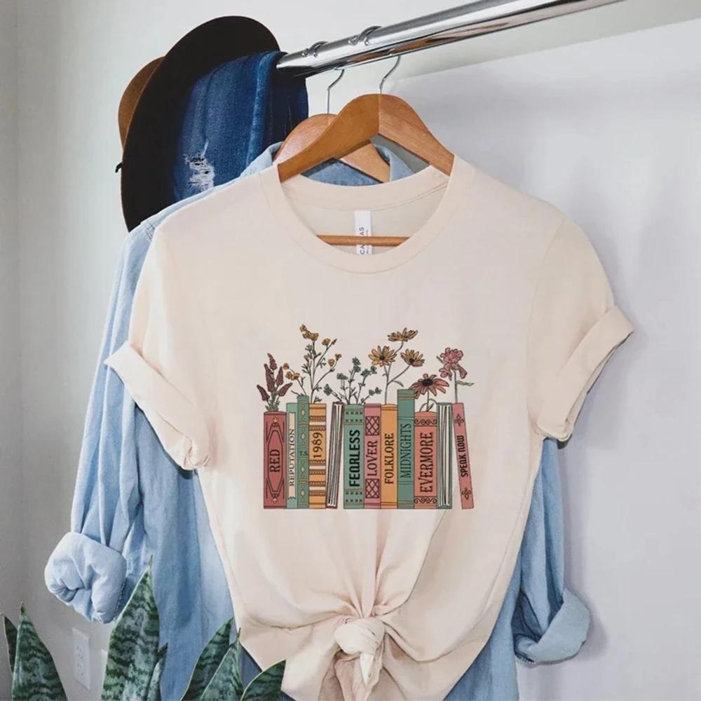Books Floral Print Women's Vintage T-Shirt Funny Country Music T Shirt Cute Aesthetic Music Lover Tee Shirt Trendy Fashion 51650