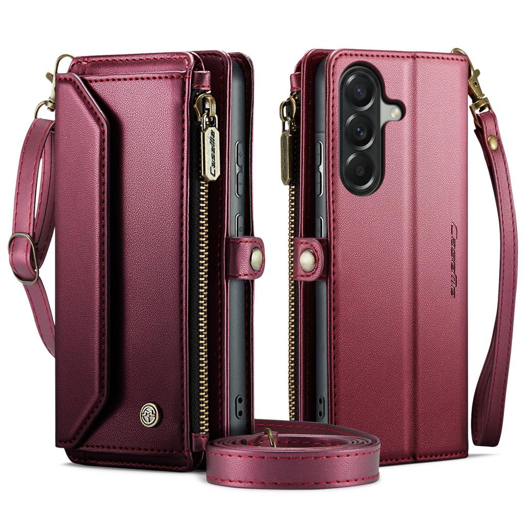 Crossbody for Samsung Galaxy A37 A57 Leather Wallet Case RFID Blocking 10 Card Holder Zipper Pocket Magnetic Flip Wristlet Strap