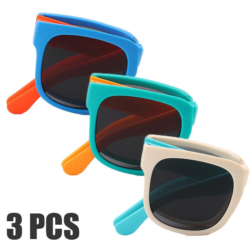 3PCS Foldable Pocket Sunglasses for Kids Boys Girls Outdoor Travel Goggle Shades Eyewear Square Frame UV Protection Sun Glasses