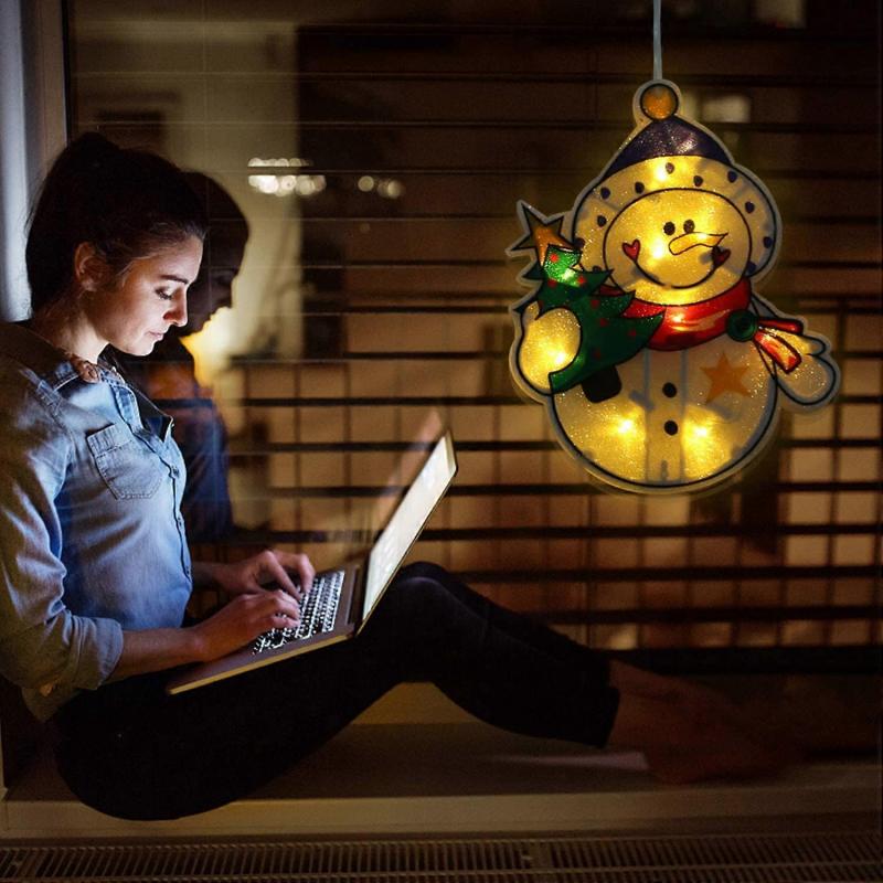 LED Christmas Window Clings Snowman Decorations LED Window Suction Cup Battery Box Christmas Window Clings- Winter Wonderland Xmas Party Supplies